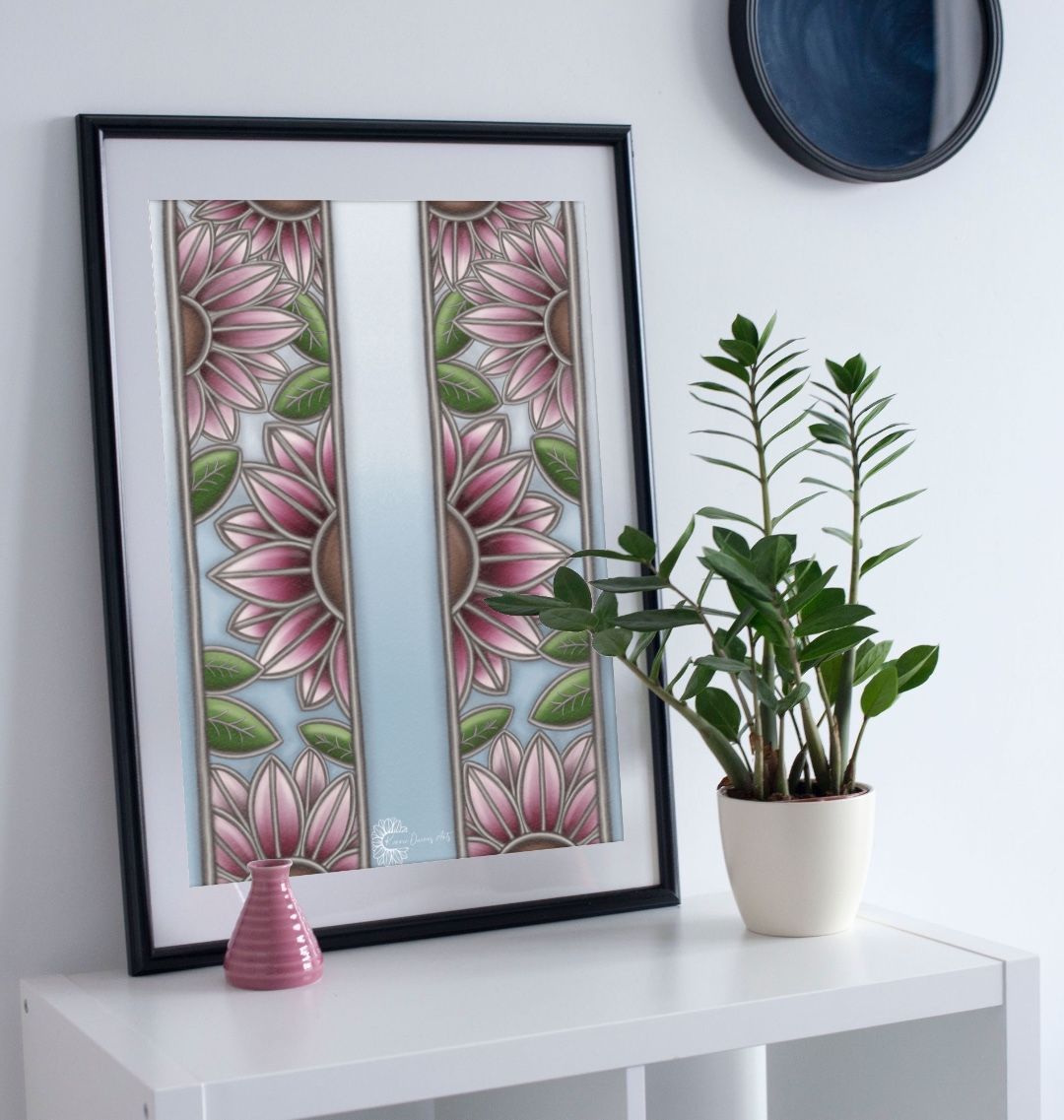 Stained glass sunflowers poster print.