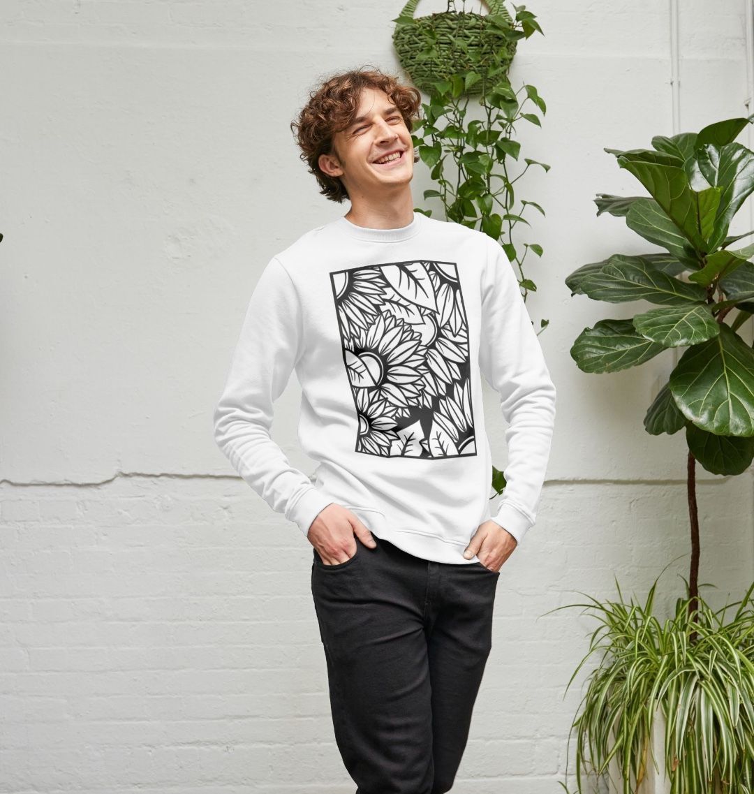 Mens sunflower outline crewneck sweatshirt.