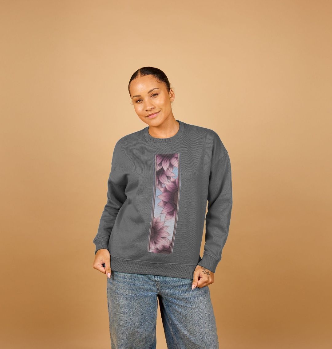 Stripe of pink sunflowers women’s oversized sweatshirt.
