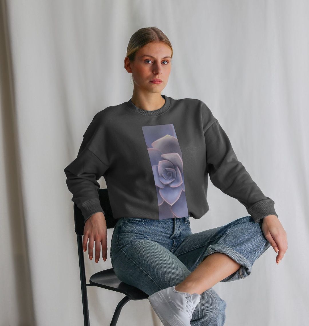 Women’s pastel purple succulent banner oversized sweatshirt.