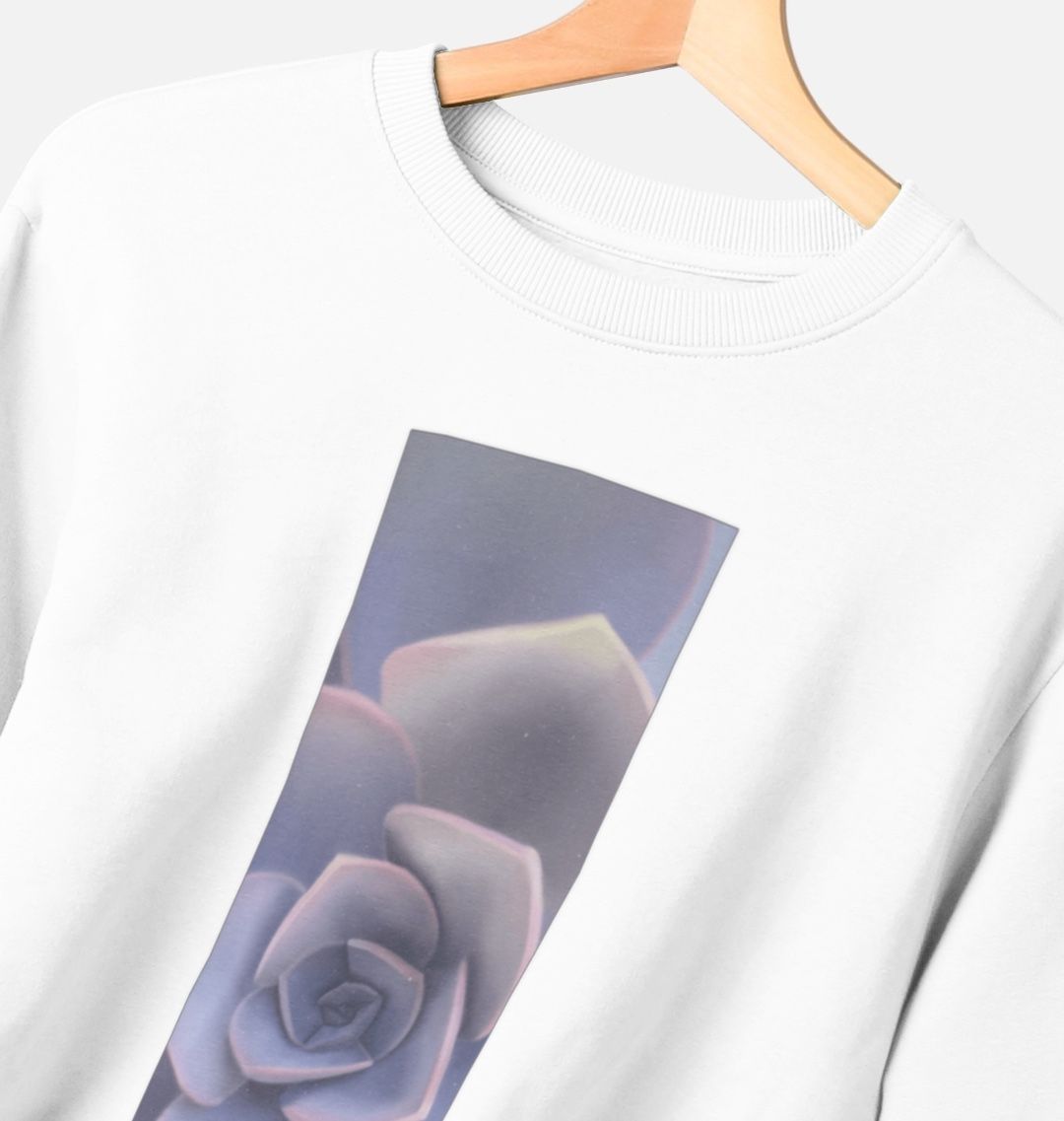 Women’s pastel purple ombré succulent banner sweater.