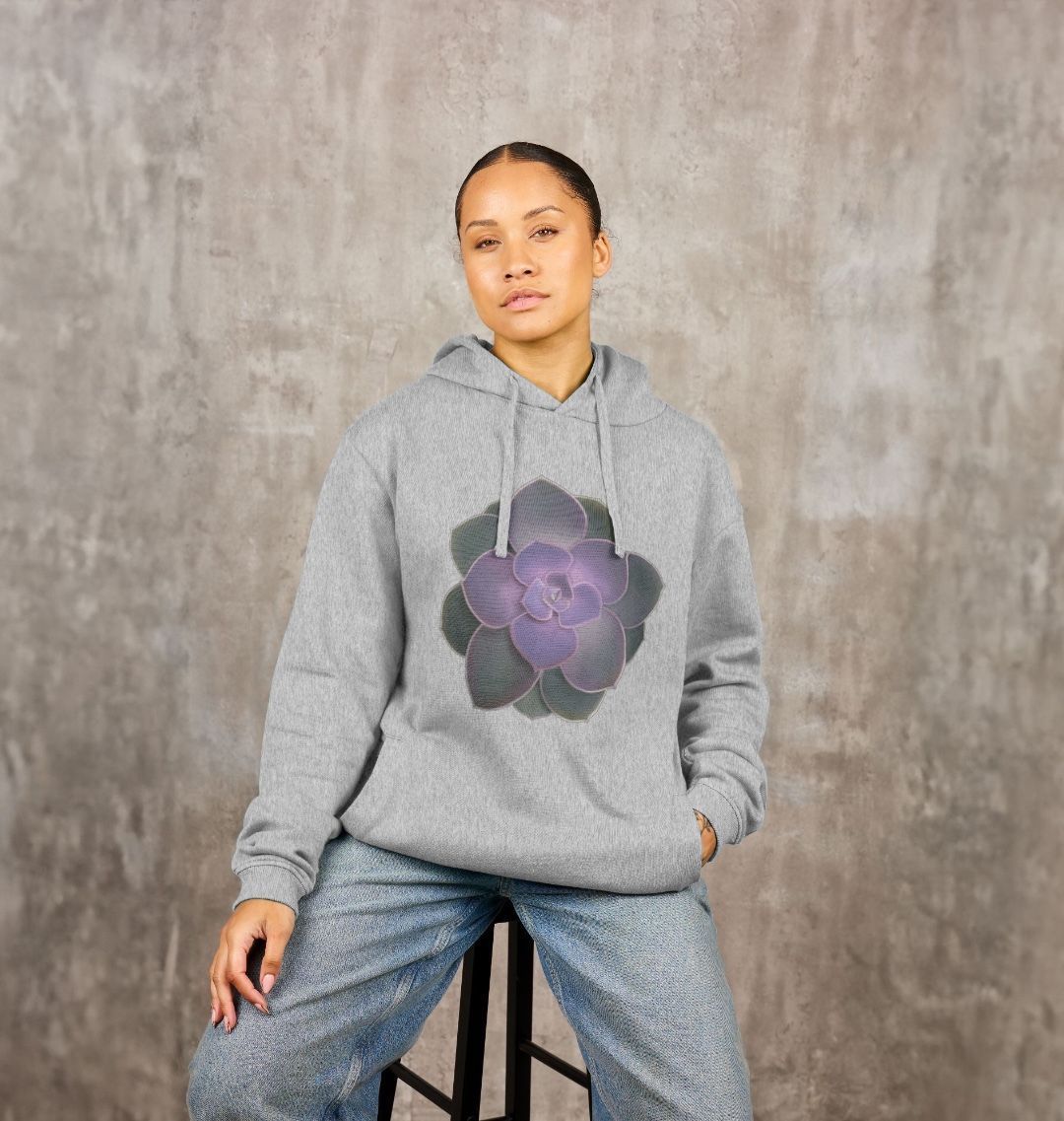 Unisex purple to green ombré succulent hoodie.