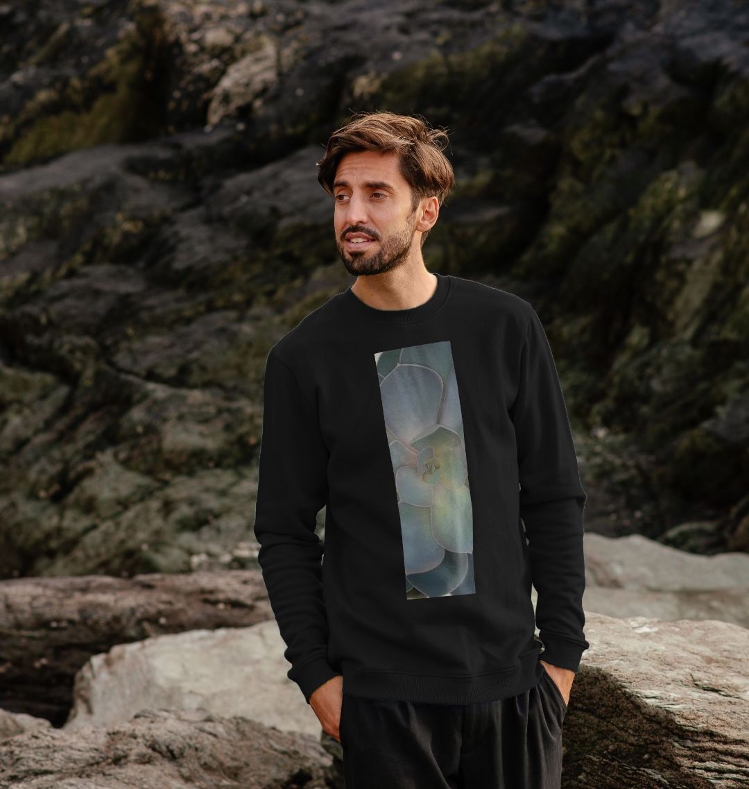 Men’s green ombré succulent banner sweater.