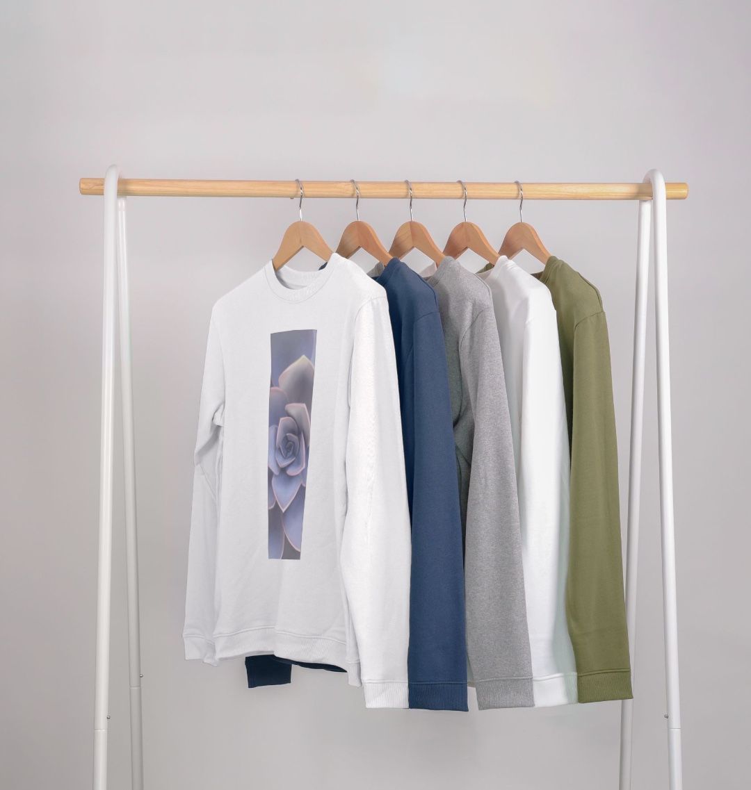 Men’s pastel purple ombré succulent banner sweater.