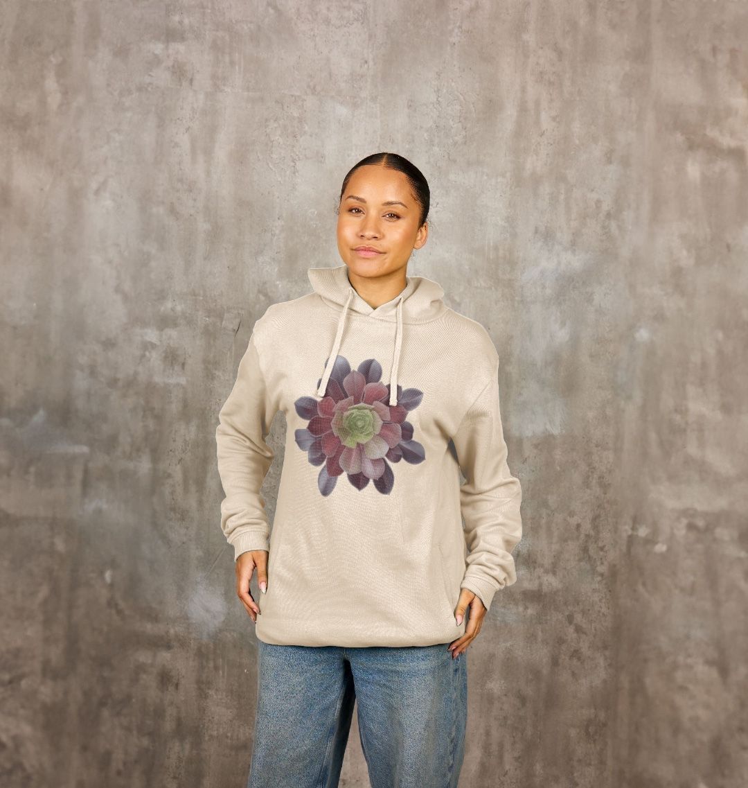 Unisex green to purple ombré succulent hoodie.