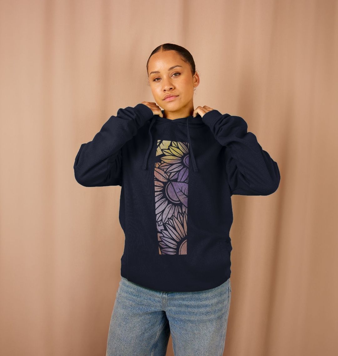 Unisex rainbow spray painted sunflower hoodie.