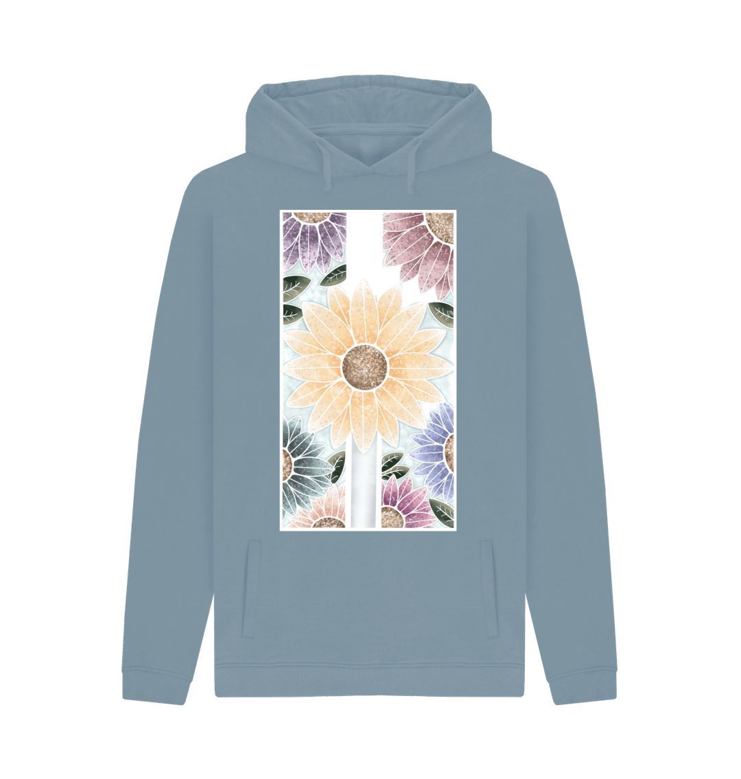 Stone Blue Unisex sunflower banner motif hoodie