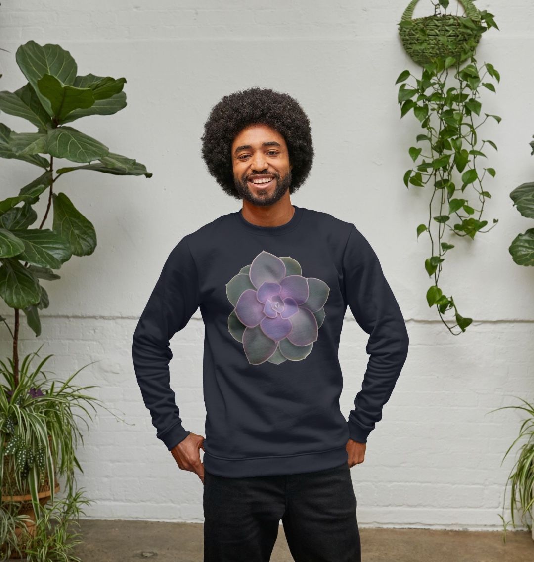 Purple to green ombré succulent unisex sweatshirt.