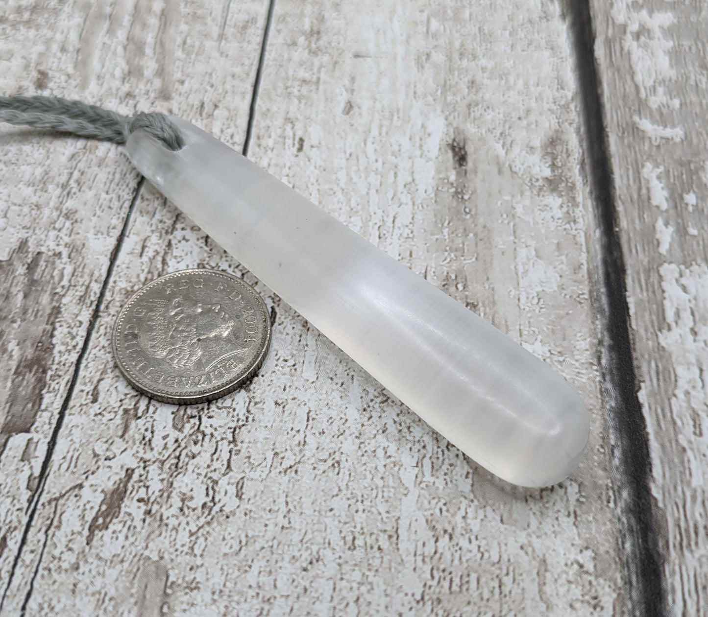 Selenite satin spar roimata tear drop pendant