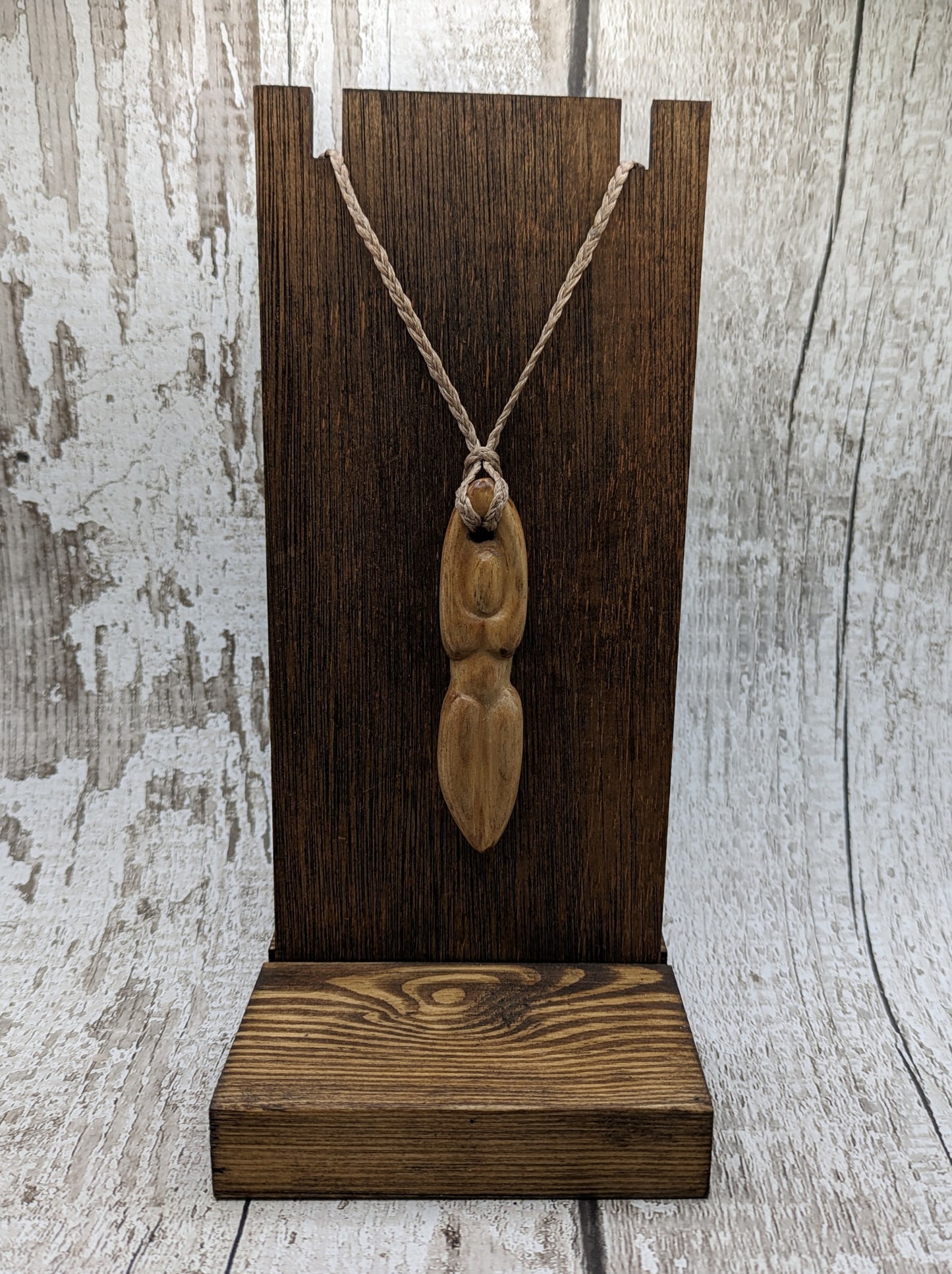 Maple wood carved goddess pendant