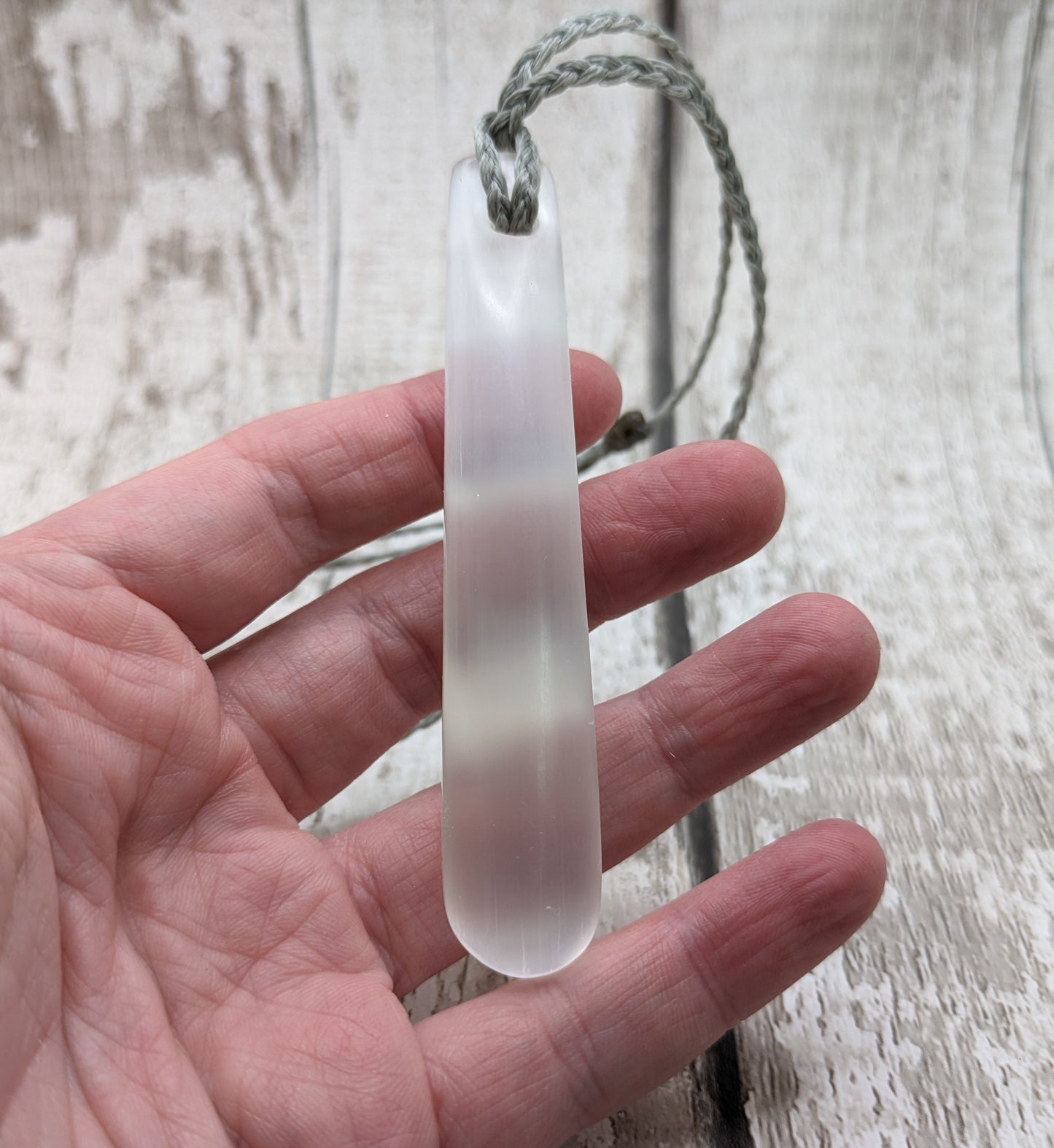 Selenite satin spar roimata tear drop pendant