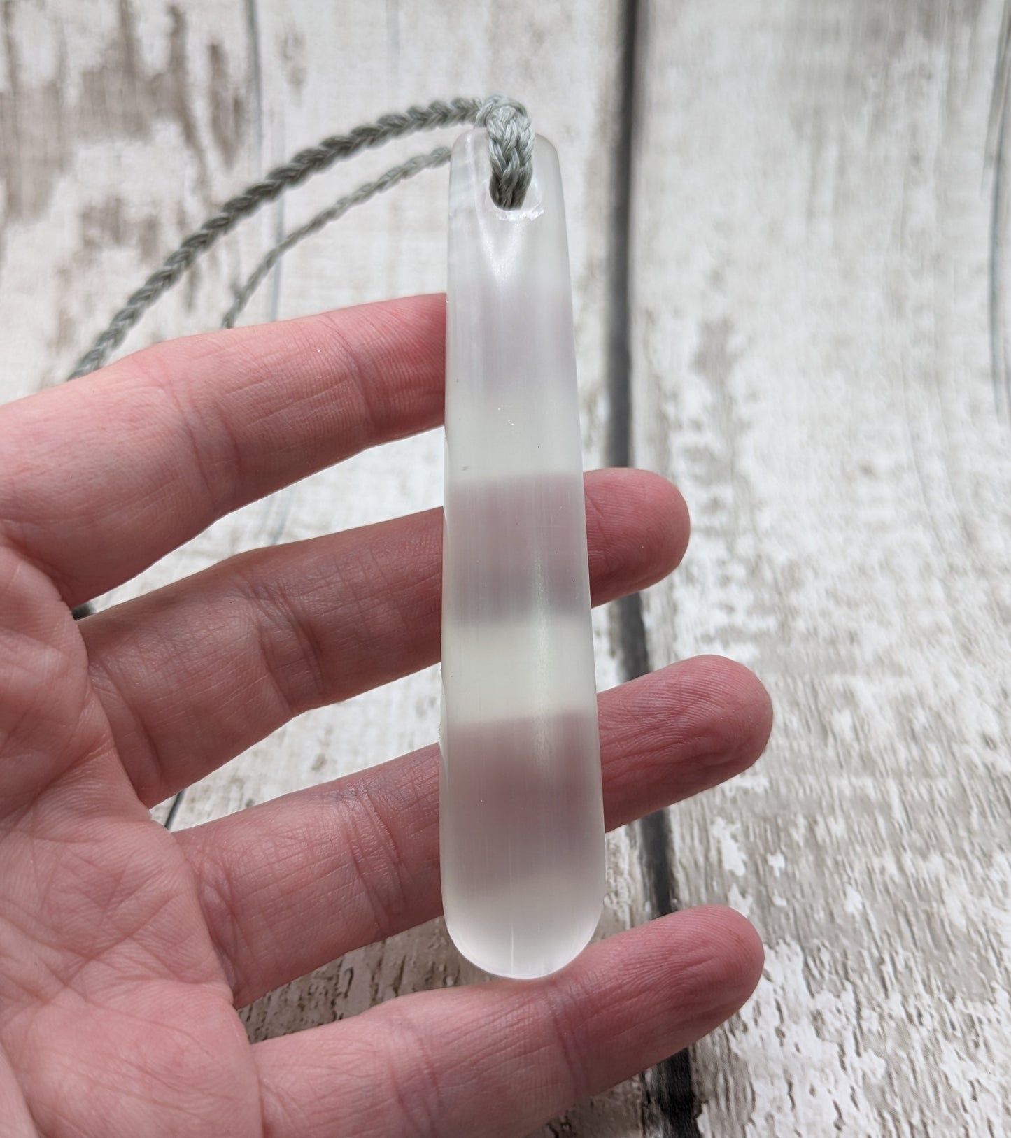 Selenite satin spar roimata tear drop pendant