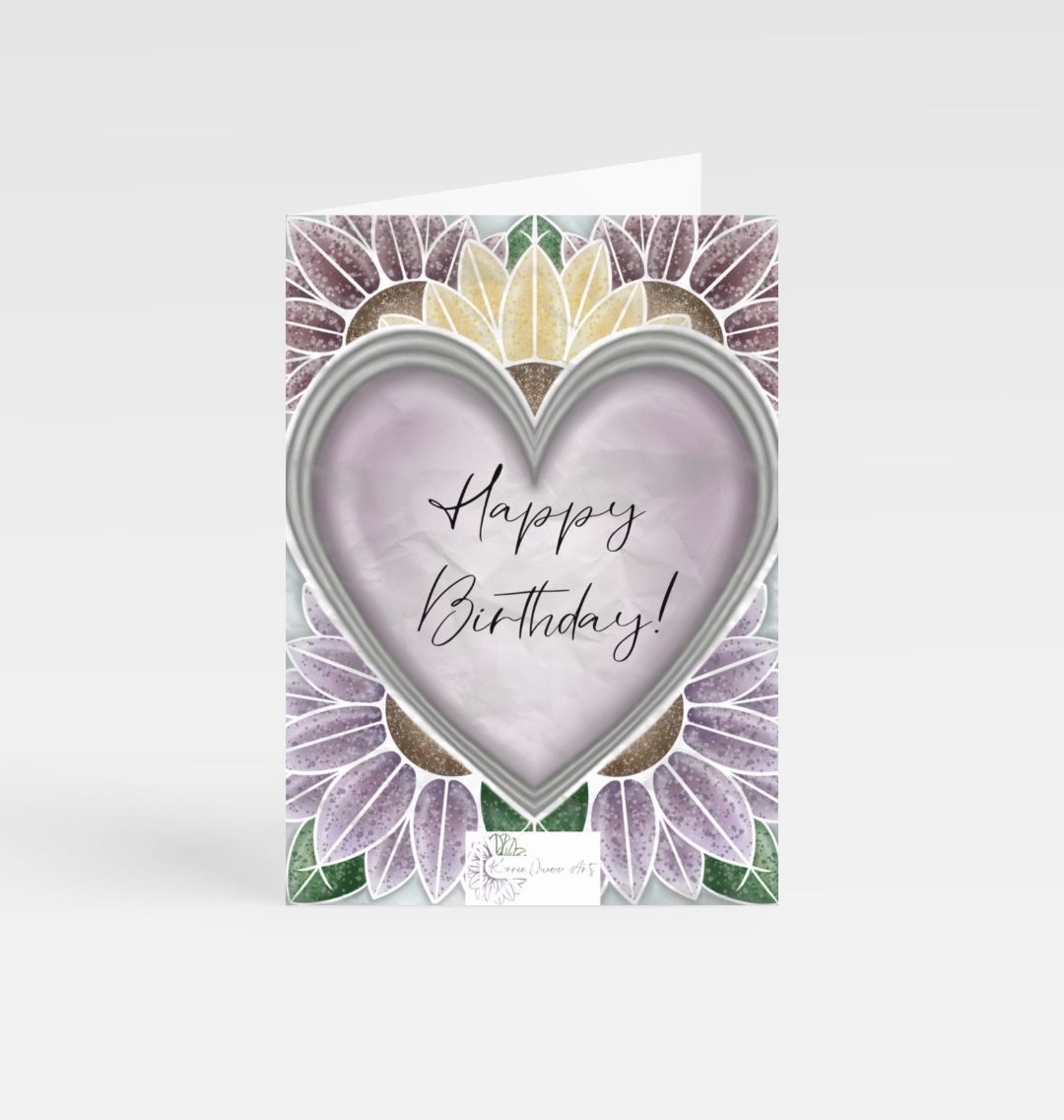 Paint splattered heart birthday greetings card.
