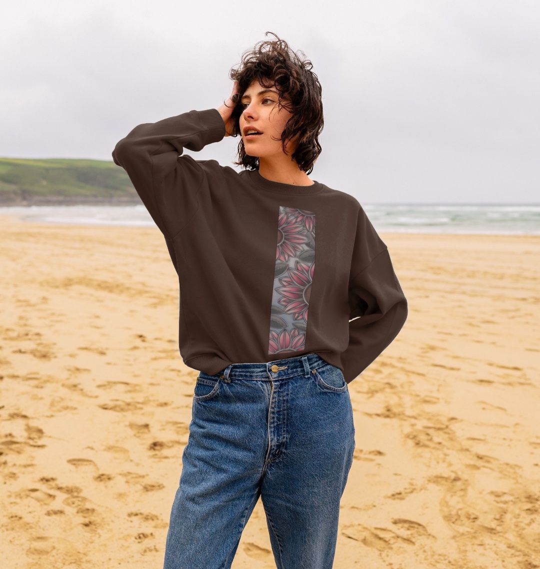 Stained glass sunflower women’s oversized sweatshirt.