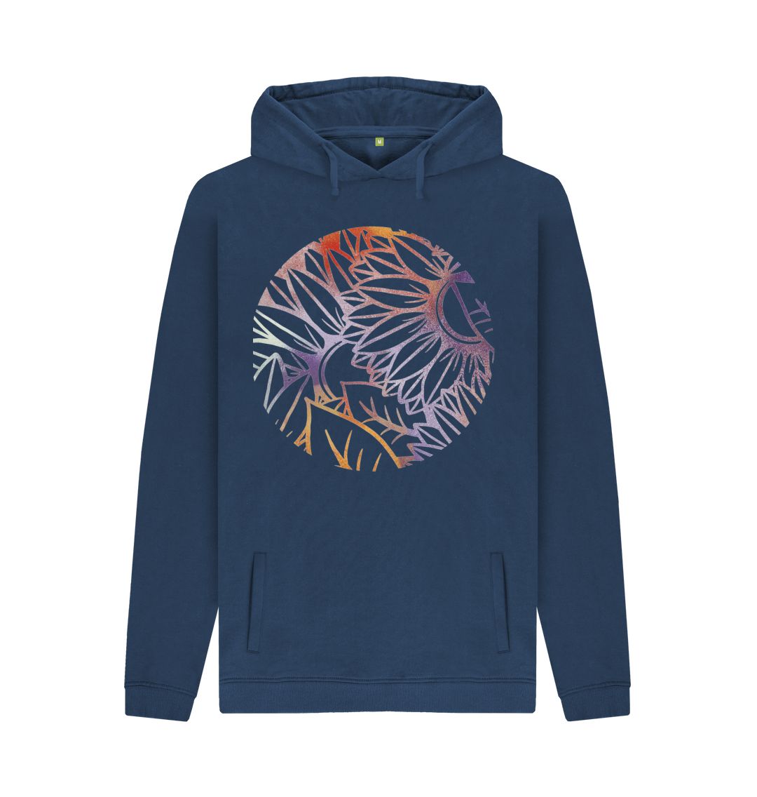 Navy Circle spray painted sunflowers unisex hoodie.