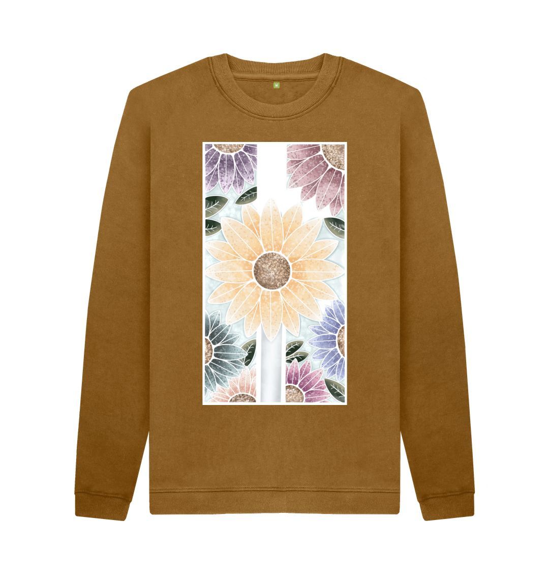Brown Unisex sunflower banner motif sweatshirt.