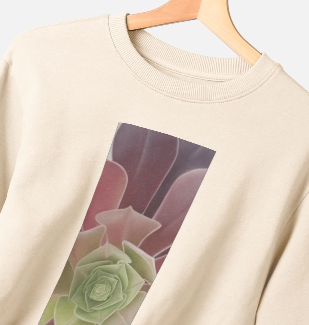 Men’s green to purple succulent banner sweater.