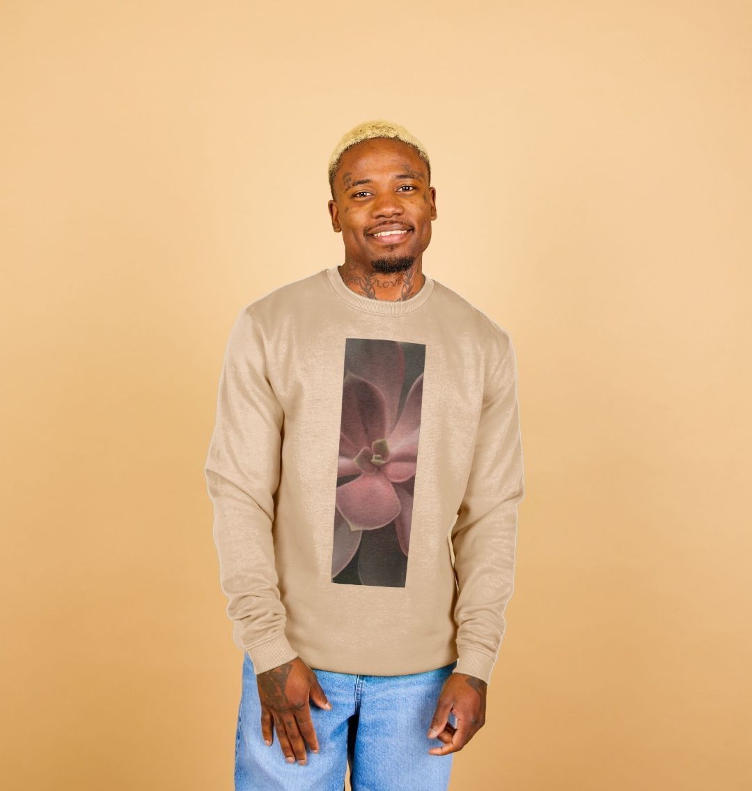 Men’s red to green succulent banner sweater.