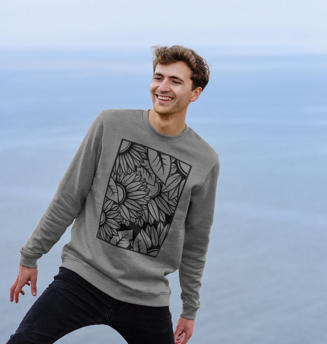 Mens sunflower outline crewneck sweatshirt.