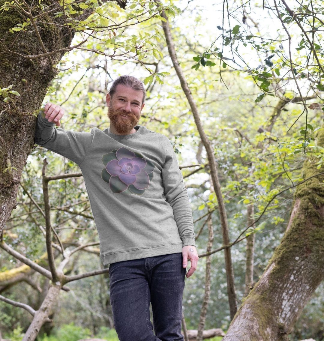 Purple to green ombré succulent unisex sweatshirt.