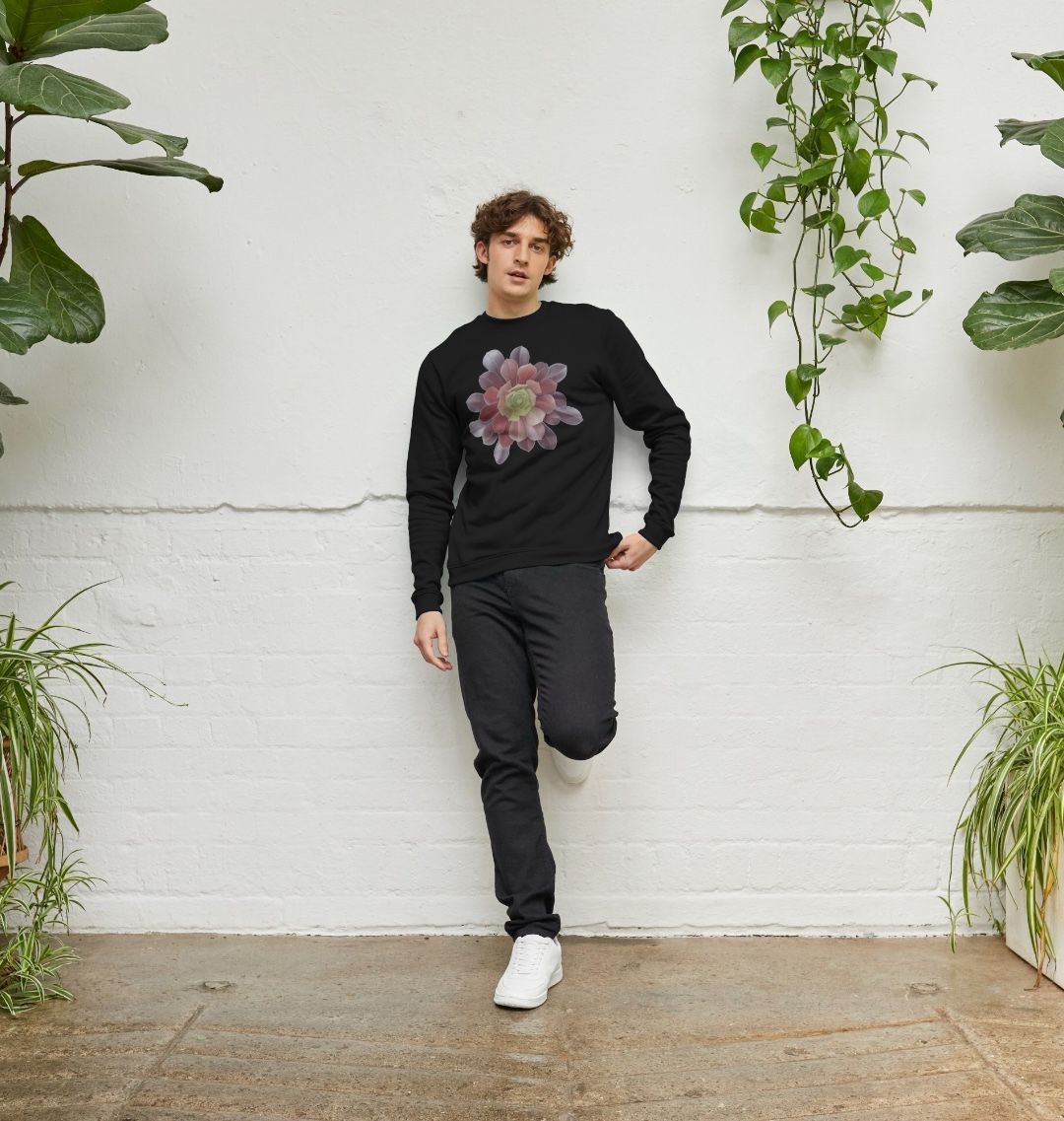 Men’s Green to purple ombré succulent sweatshirt.