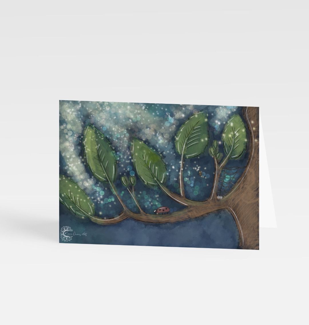 Nighttime glow landscape greetings card.