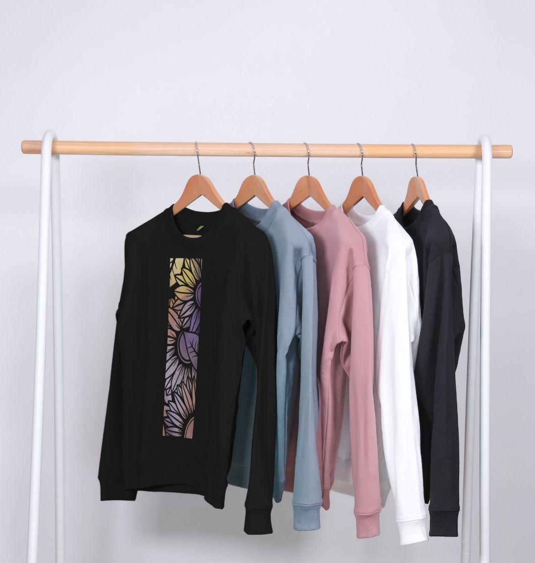 Women’s rainbow spray painted sunflower sweatshirt.