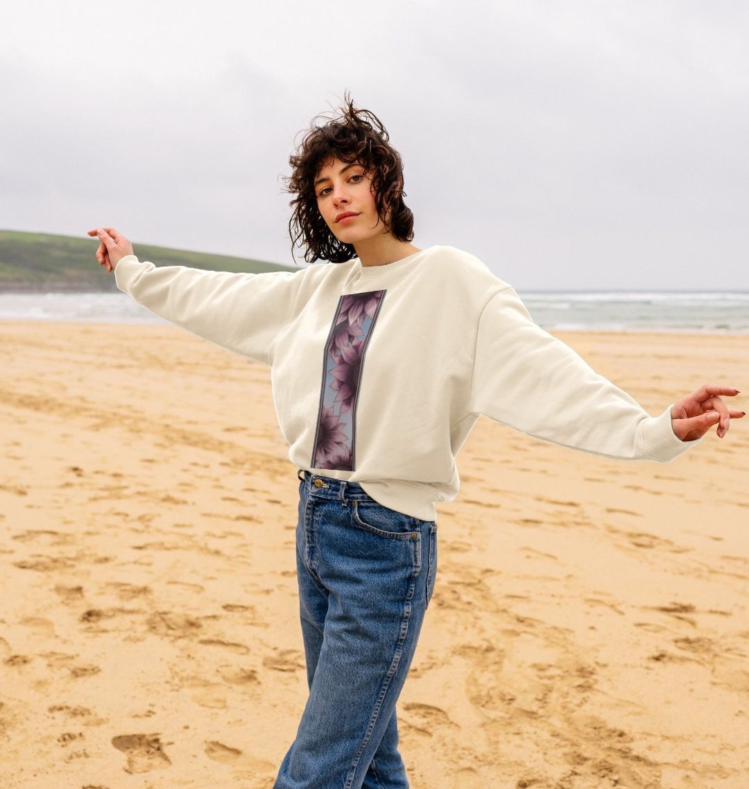 Stripe of pink sunflowers women’s oversized sweatshirt.