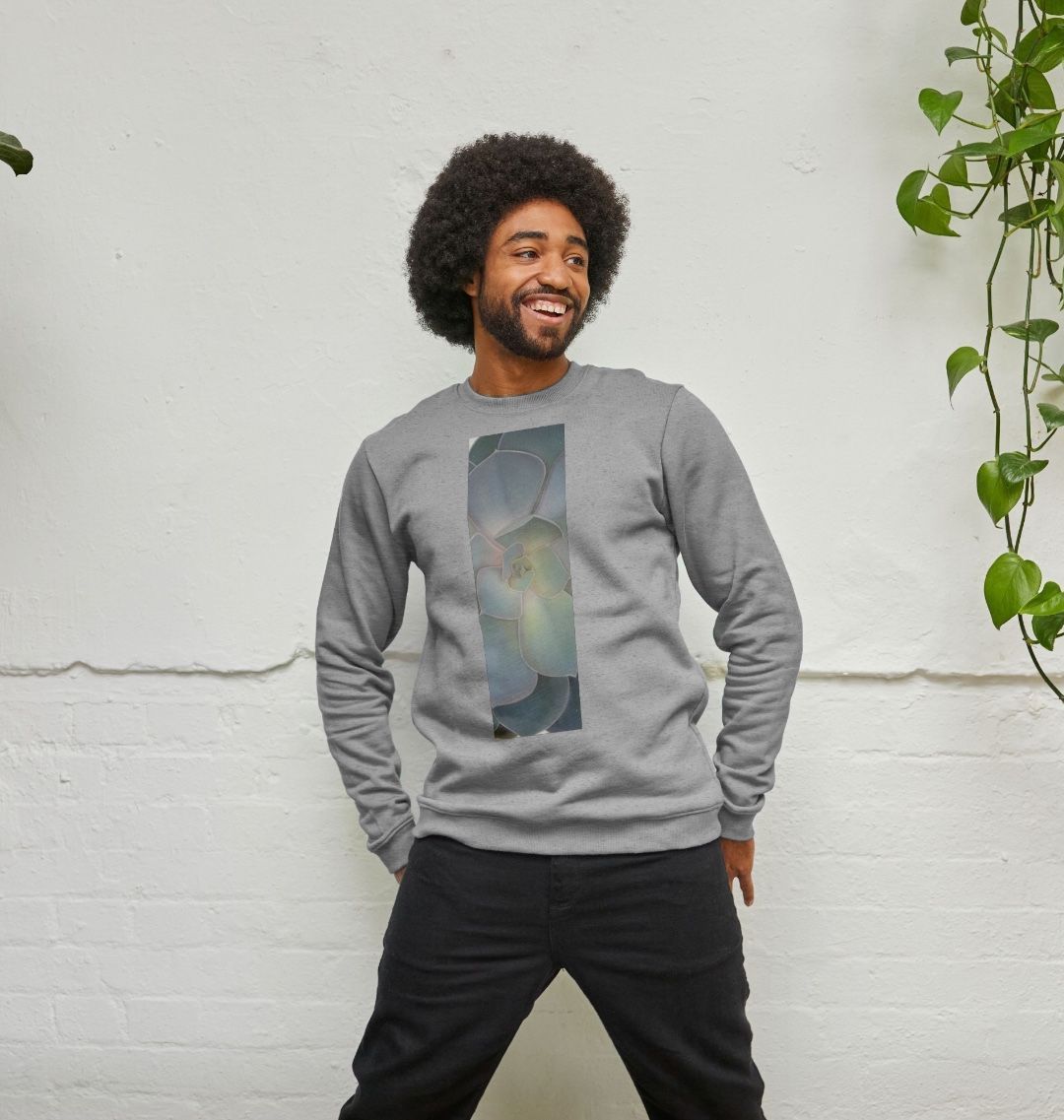 Men’s green ombré succulent banner sweater.