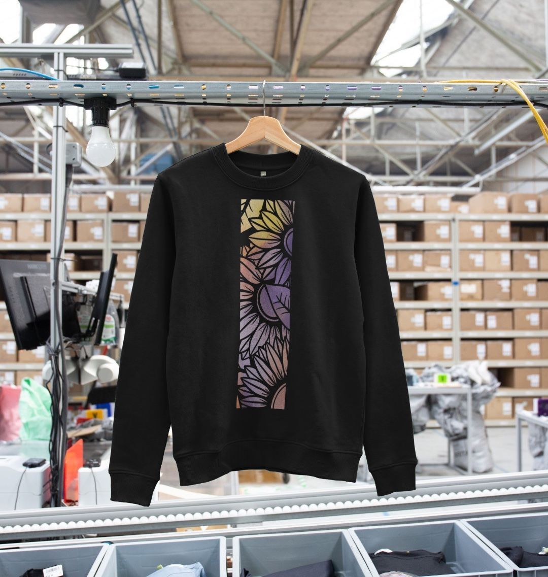 Women’s rainbow spray painted sunflower sweatshirt.