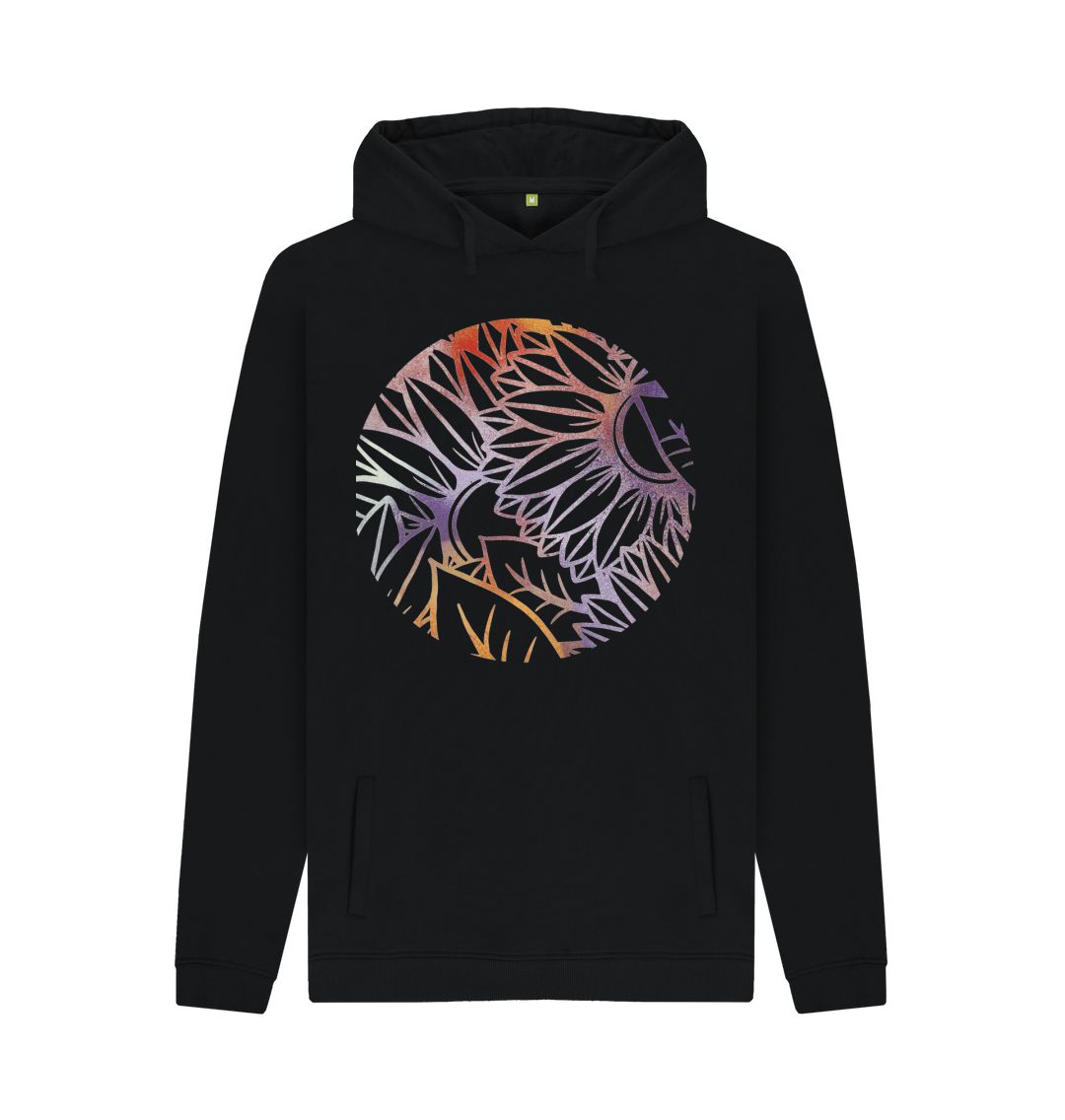 Black Circle spray painted sunflowers unisex hoodie.