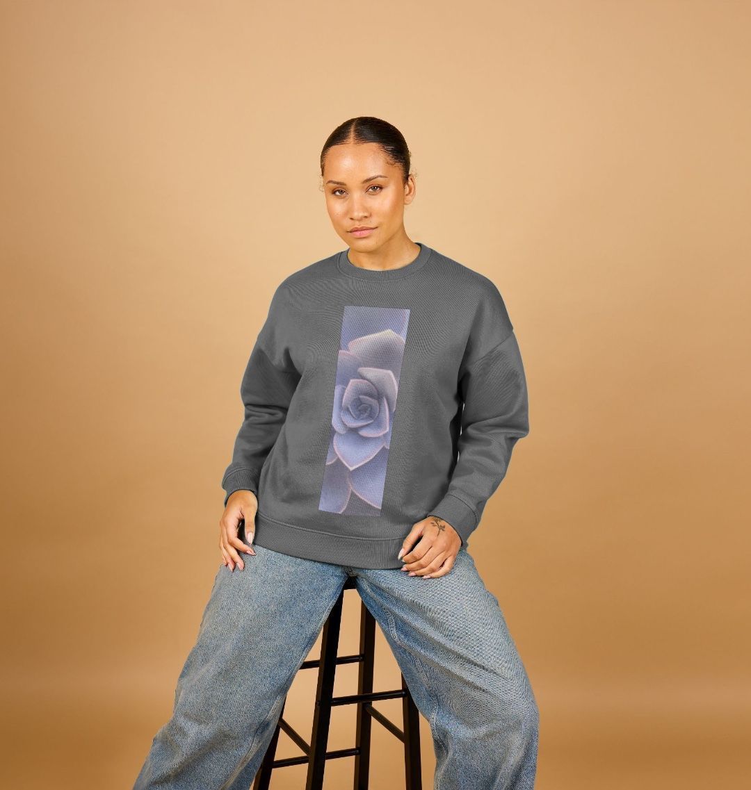 Women’s pastel purple succulent banner oversized sweatshirt.