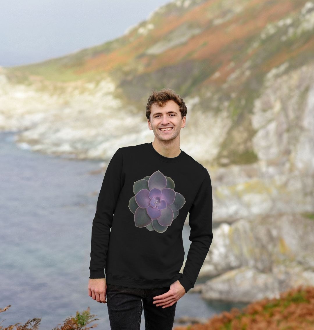 Purple to green ombré succulent unisex sweatshirt.