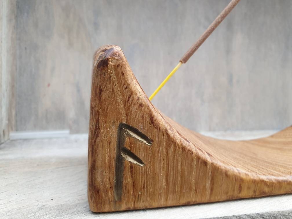 Reclaimed wood and Rune symbol incense holder.