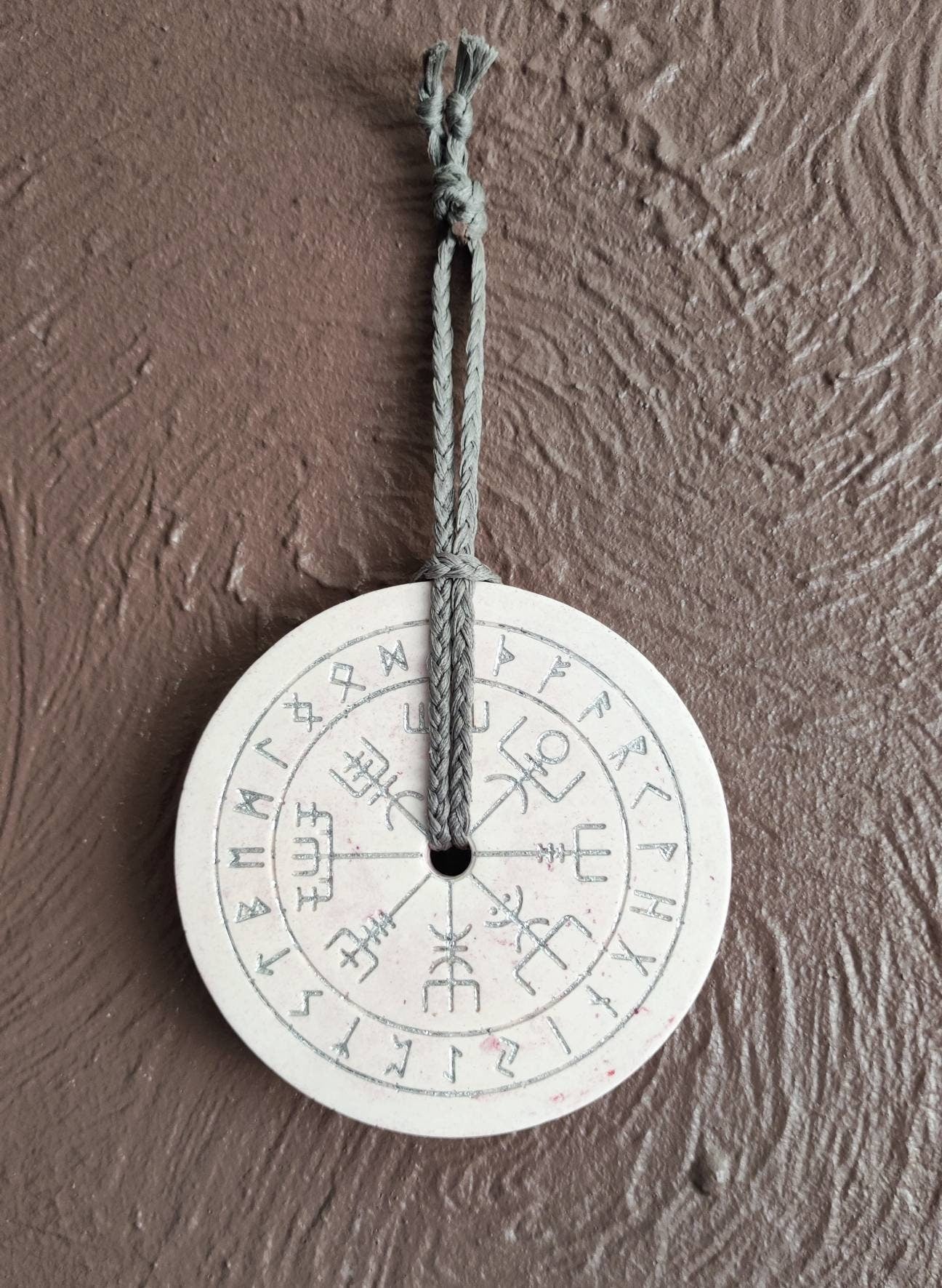 Jesmonite cast viking rune and viking compass hanging wall decoration with Italian silver leaf detail