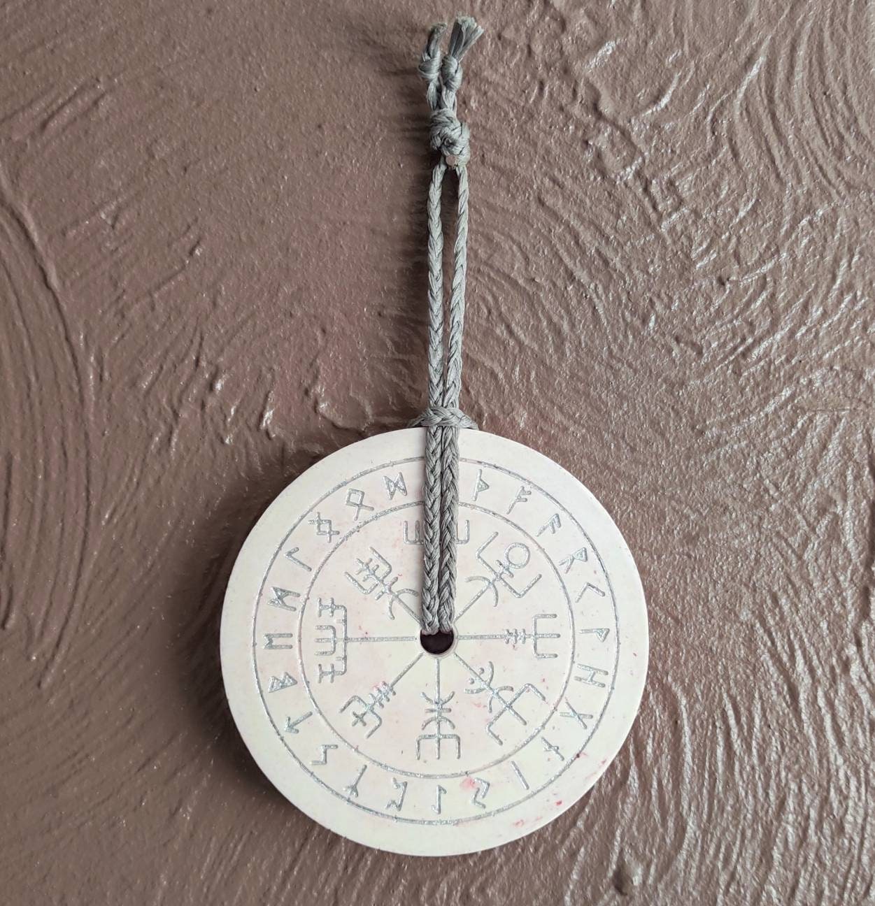 Jesmonite cast viking rune and viking compass hanging wall decoration with Italian silver leaf detail