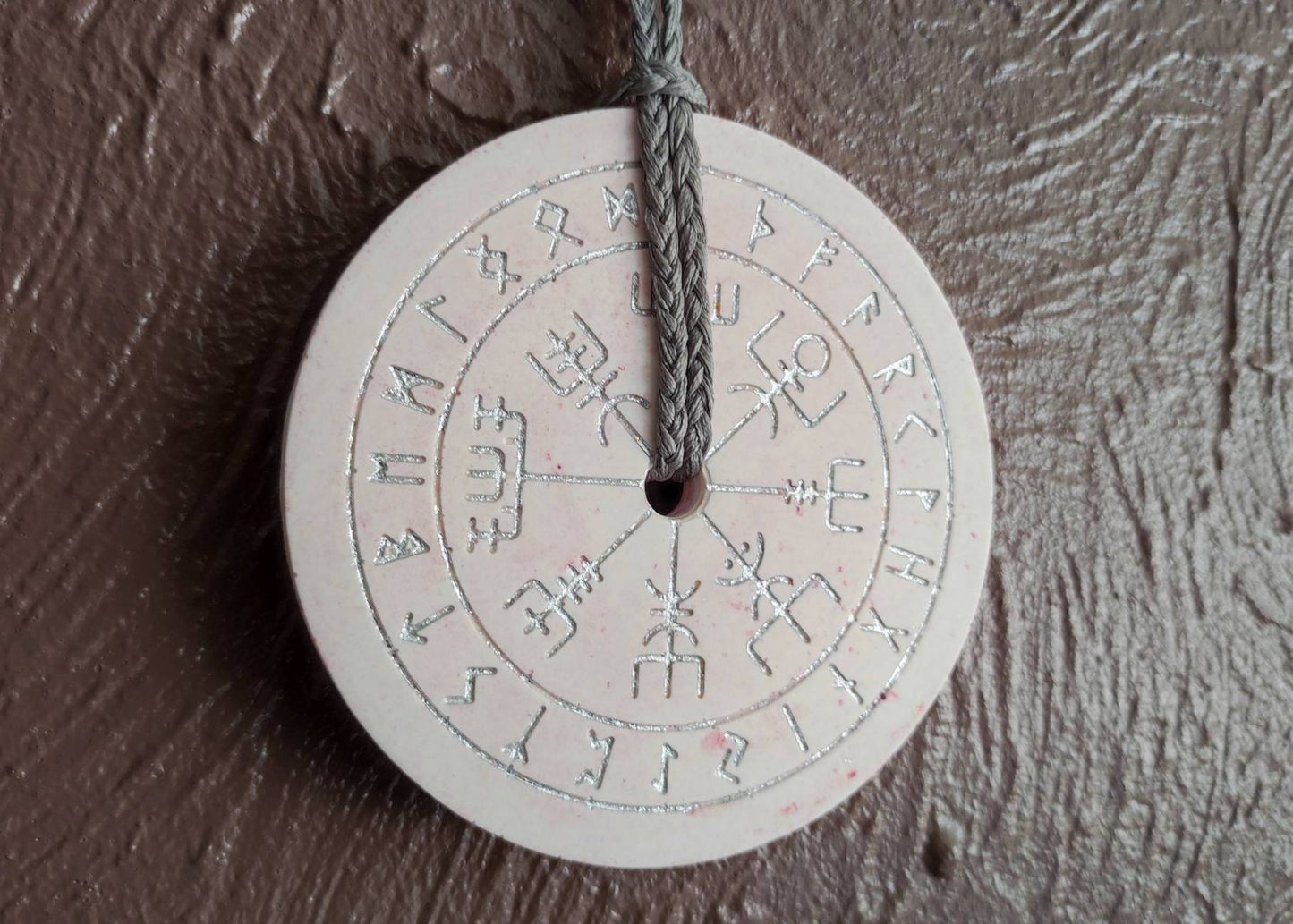 Jesmonite cast viking rune and viking compass hanging wall decoration with Italian silver leaf detail