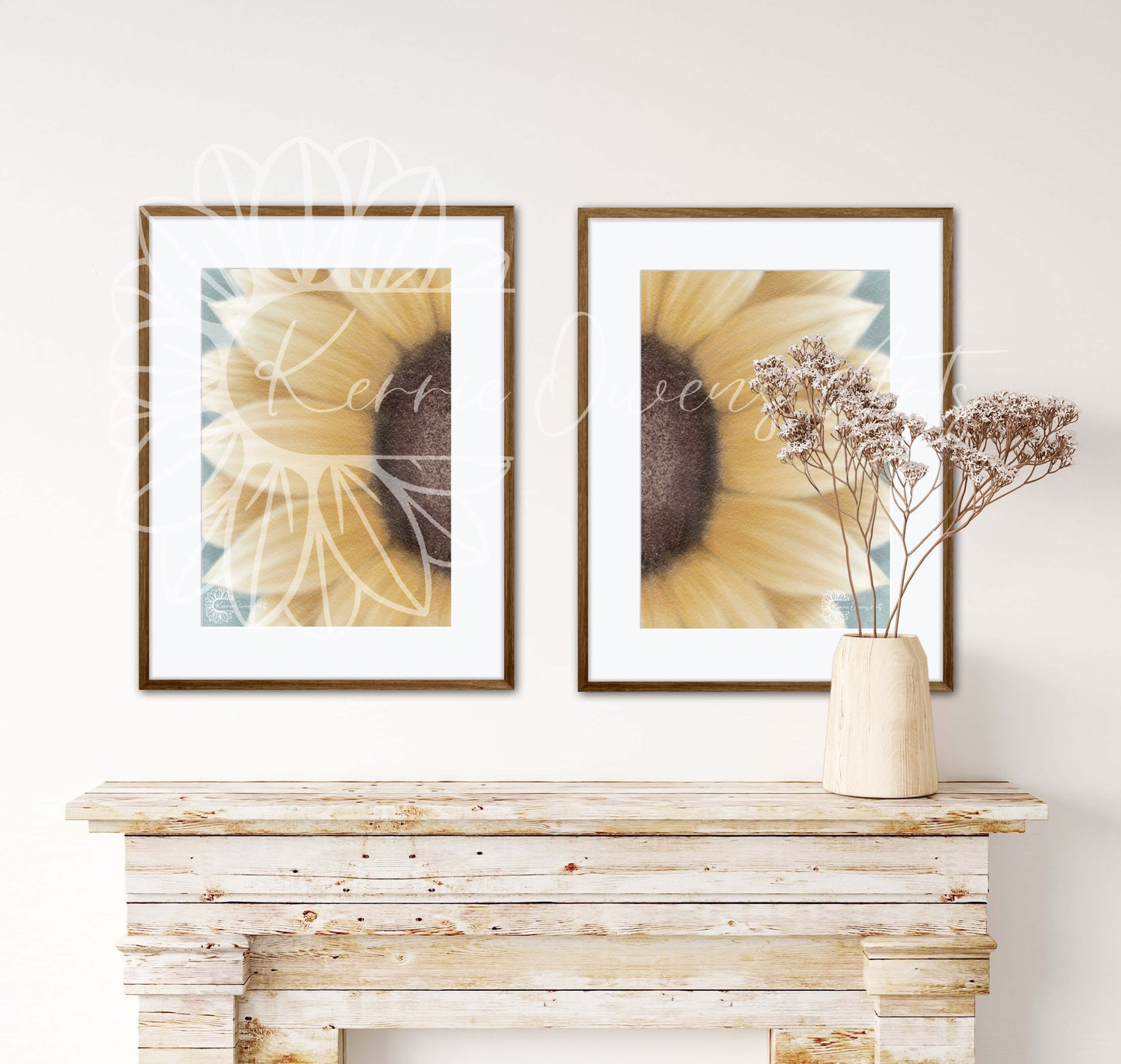 Yellow sunflower side view, digital download, invitation design and poster print.