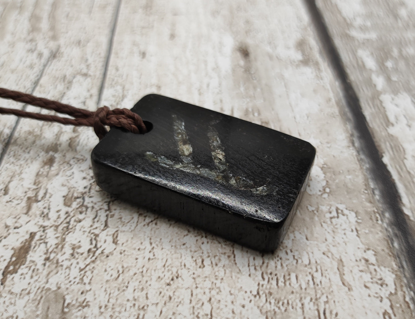Fenland bog oak pendant and NZ Jade fehu rune