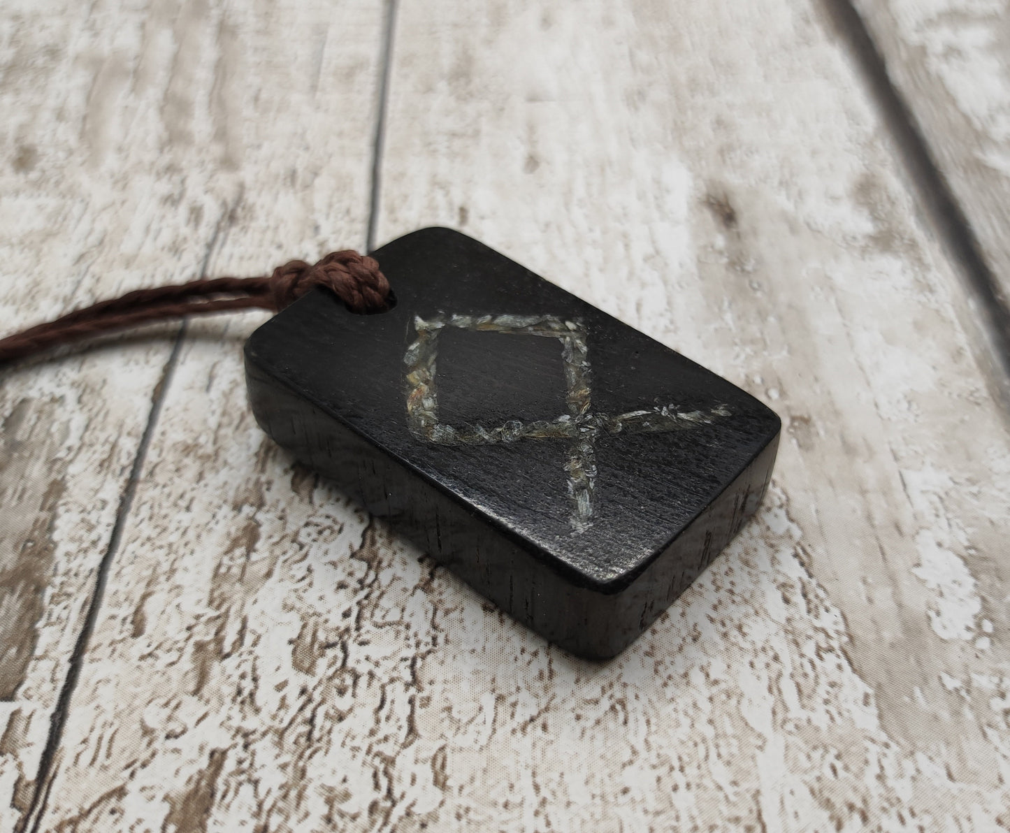 Fenland bog oak pendant, othala rune with NZ Jade.