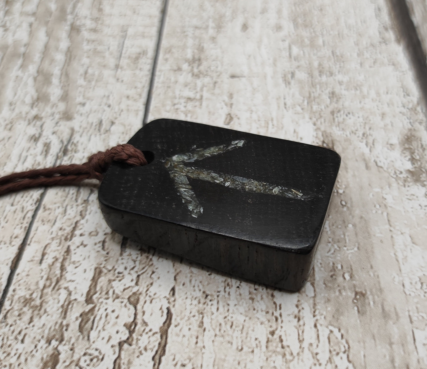 Fenland bog oak pendant, tiwaz rune with NZ Jade.