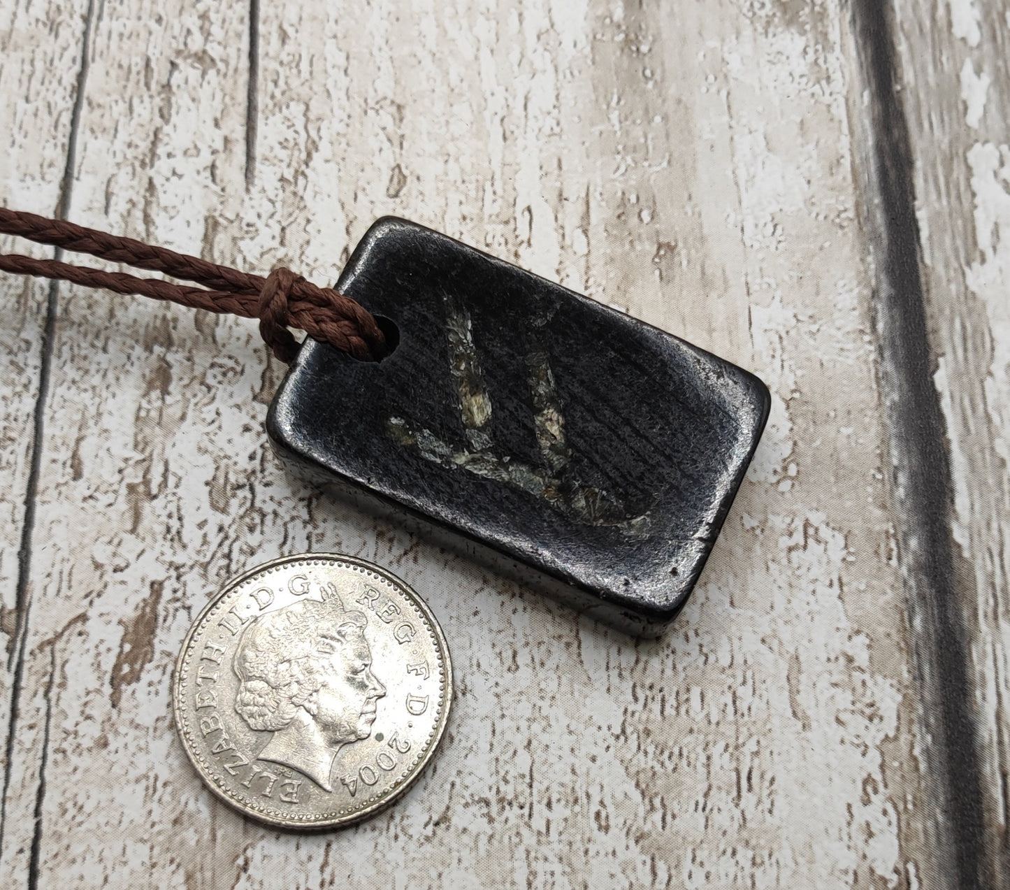 Fenland bog oak pendant and NZ Jade fehu rune