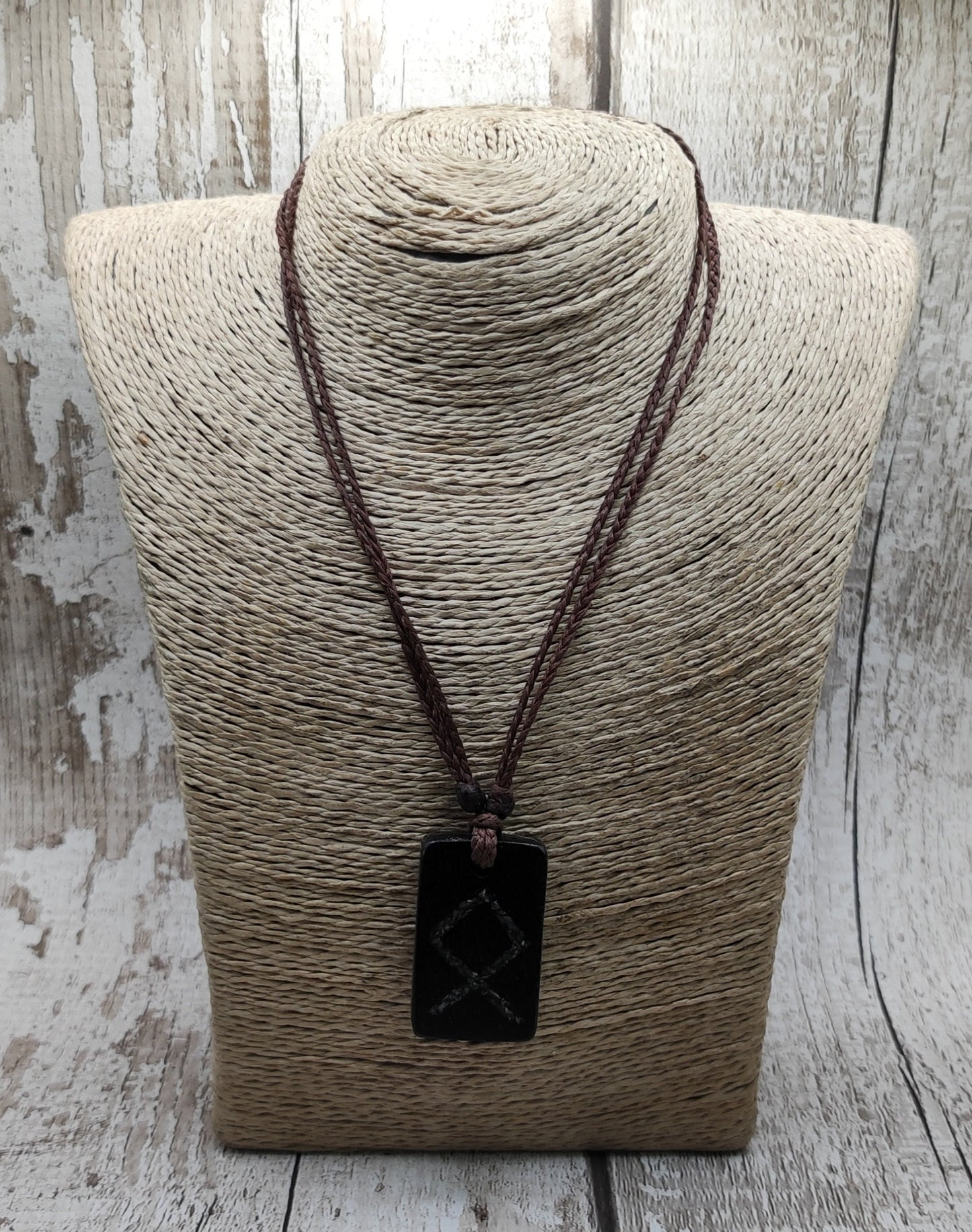 Fenland bog oak pendant, othala rune with NZ Jade.
