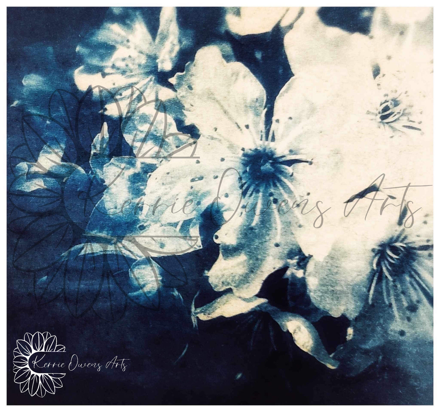 Cherry blossom cyanotype photo print, digital download only.