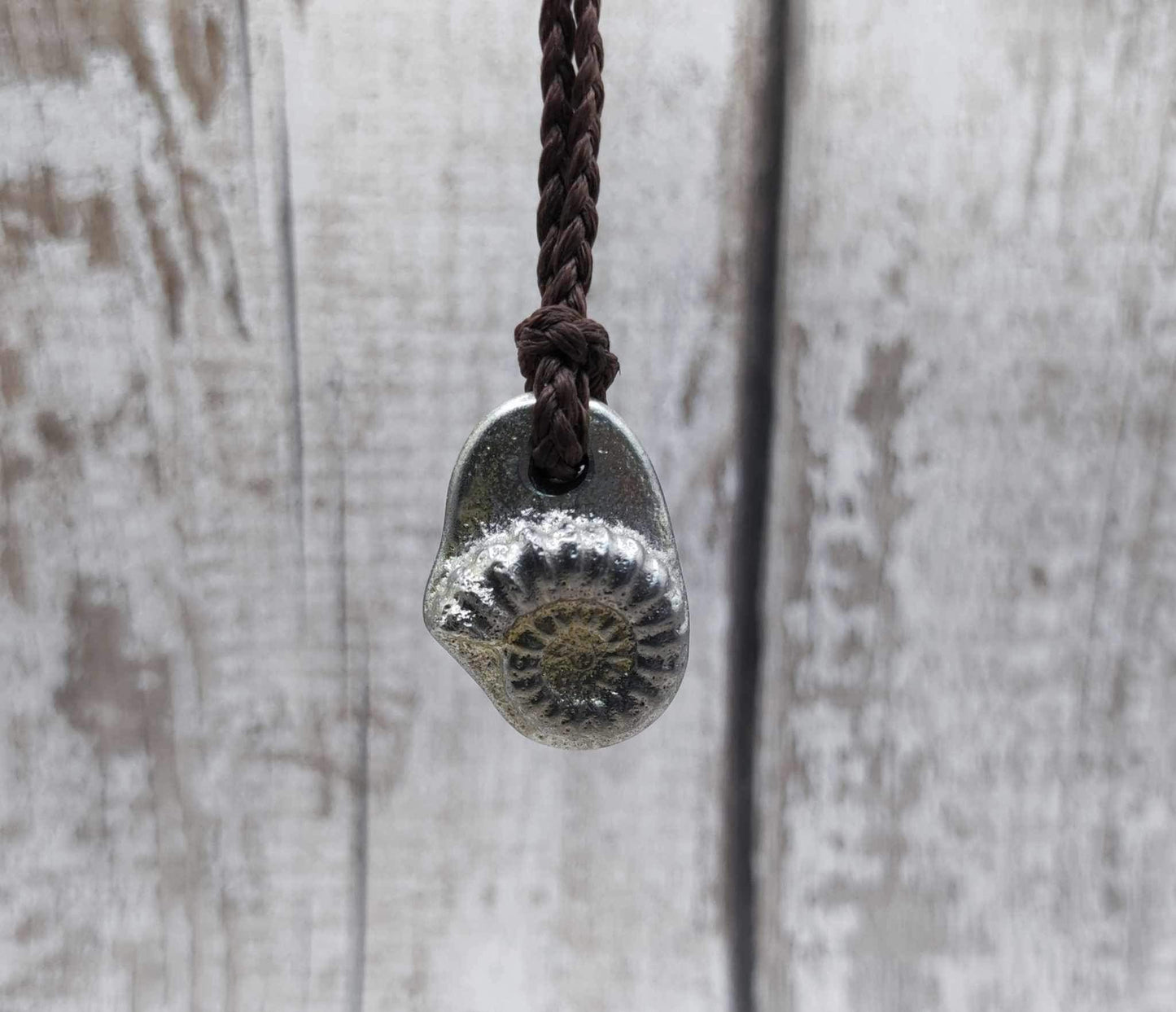 Pewter solid cast ammonite pendant.