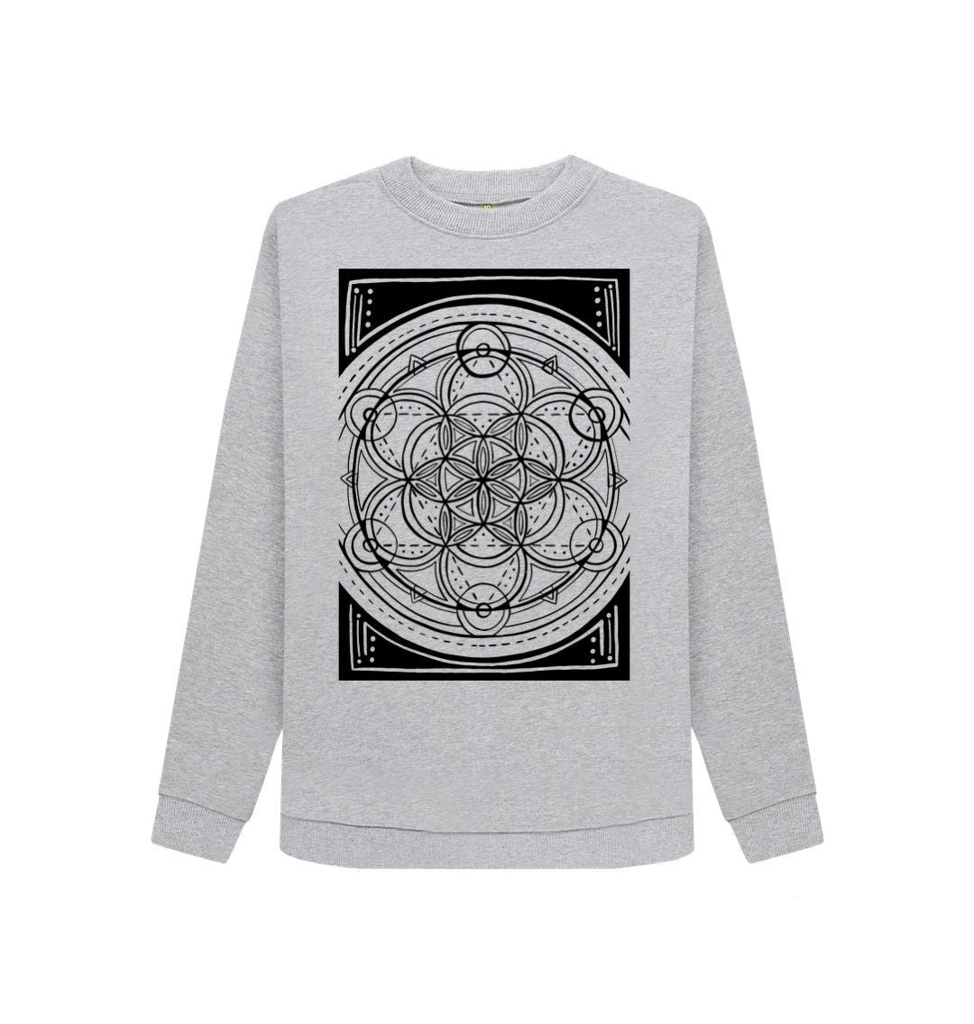 Light Heather Ladies geometric flower of life sweatshirt.