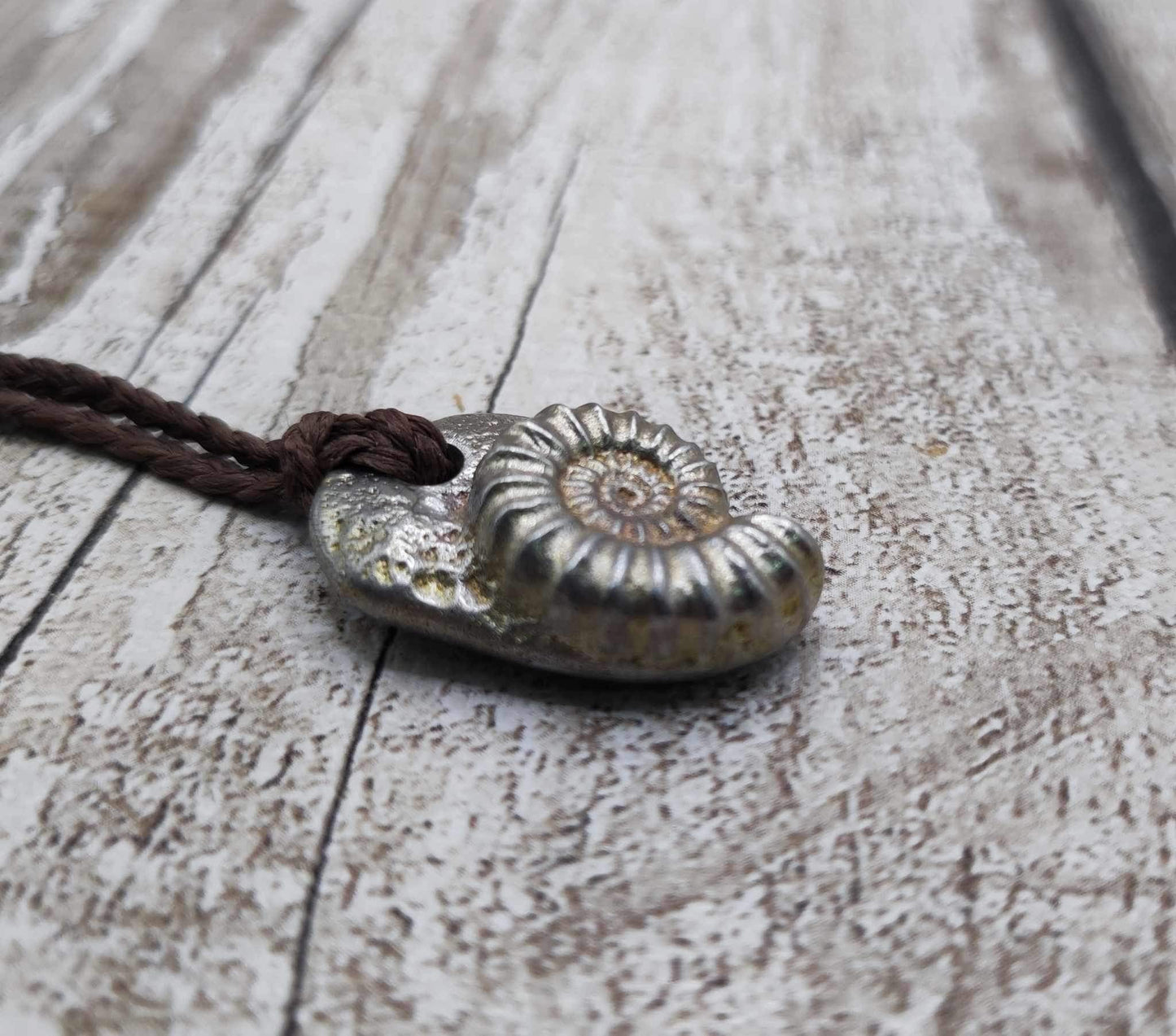 Pewter ammonite solid cast pendant.