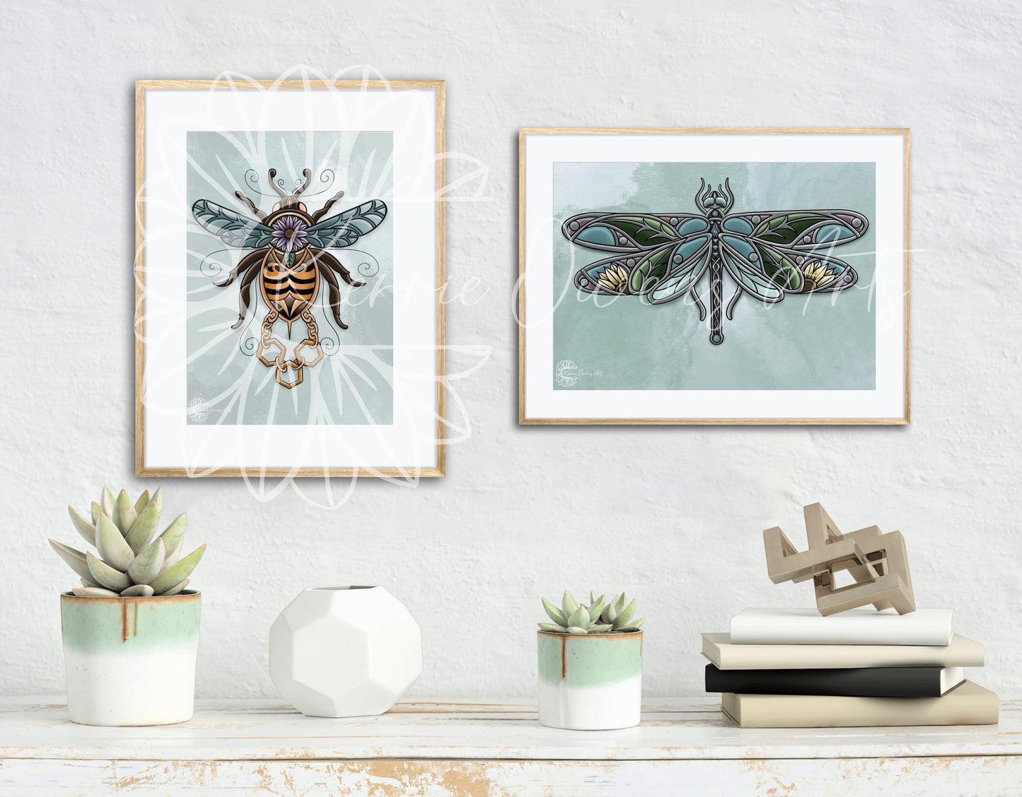 Floral bumble bee floral tattoo pack, digital print, wall art.