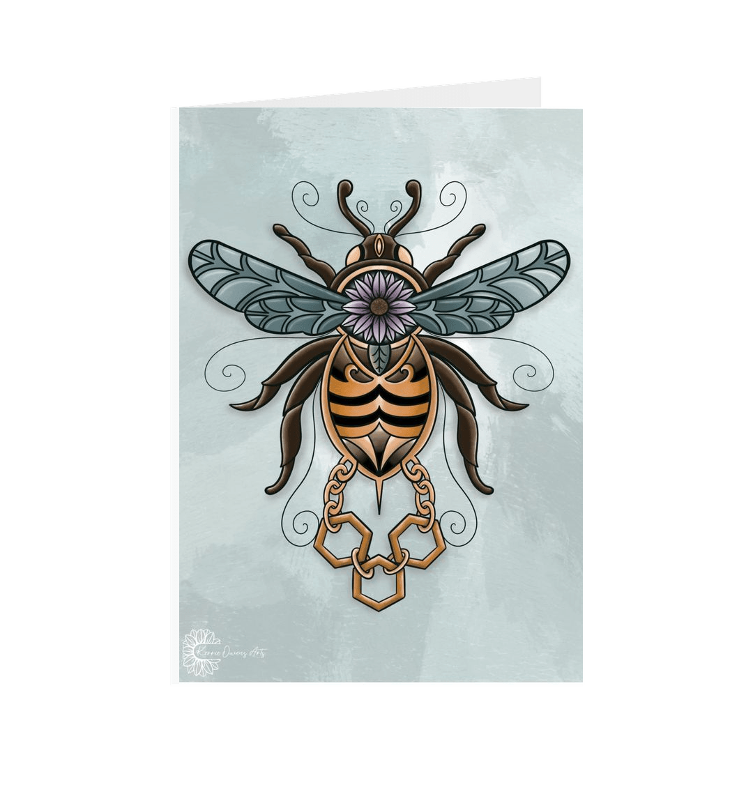 White Gilded bumblebee greetings card.