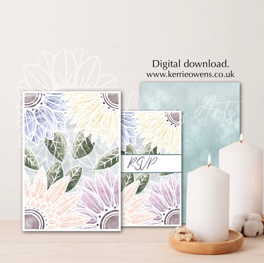 In the pastel garden, digital download invites and prints.